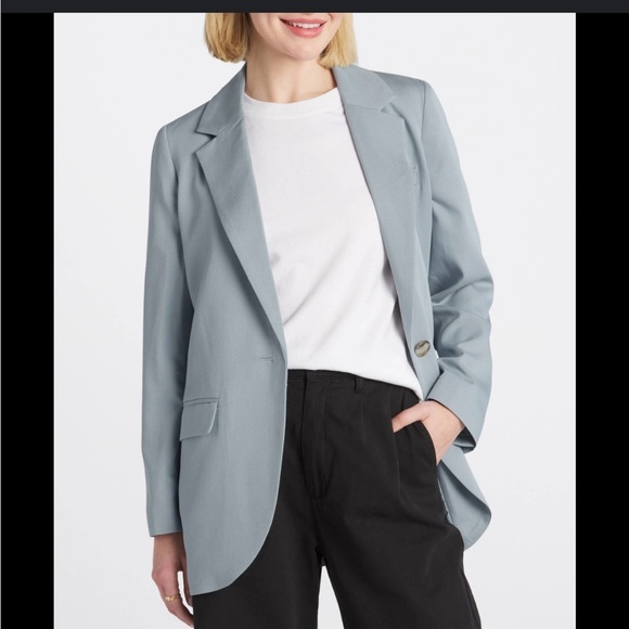 Madewell The Larsen Blazer in Drapeweave Blue Green Jacket Spring Sz M - Picture 2 of 16